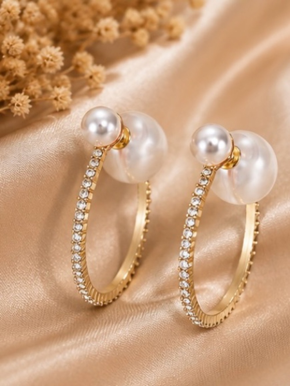 Pearl & Rhinestone Hoop Earrings โ Elegant Statement Jewelry